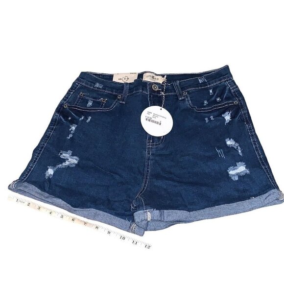 Umgee Denim Distressed Cuffed Jean Shorts Women’s  Shortie SZ 5 Dark NWT - Picture 4 of 7